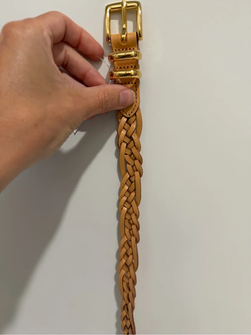 NEW J. Crew Skinny braided belt in Italian leather Raw Cashew CR824 $70 M/L